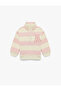 Embroidery Detailed Half-Zip Long Sleeve Striped Polo Collar Sweatshirt