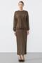 Color Blocked Skirted Blouse Rayon Set Brown - 2