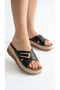Horizontal Long Gold Buckle Crossed Striped High Heel Comfortable Women's Slippers Sandals