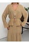 Viscose Fabric Zipper Detailed Top and Bottom Set Beige - 8