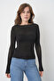 Kayık Yaka Soft Stretchy Soft Fabric Long Sleeve Black Blouse 116 - 5