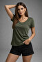 Women's Khaki Cotton Crew Neck Short Sleeve T-Shirt - 5