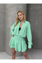 Women's Tencel Fabric Flounce Mini Dress Green - 2