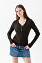 V-Neck Women's Sweater with Ruffles - 3