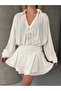Women's Tencel Fabric Flounce Mini Dress White - 4