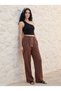 Women's Brown Palazzo Linen Muslin Trousers Wide Leg High Waist - 2