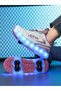 Kids Four Wheel Roller Shoes Rechargeable LED Light Sneaker Skate Heelys Shoes Pink - 4