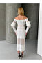 Feather Detailed Full Lycra Midi Dress White - 3