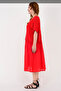 Women's Italian Red Plain Patterned Mesh 100% Cotton Lined Midi Dress - 2