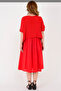 Women's Italian Red Plain Patterned Mesh 100% Cotton Lined Midi Dress - 4