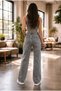 Natalya Lycra Women's Smoked Snow Super High Waist Loose Leg Denim Jeans Palazzo Loose - 6