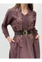 Elegance Brown Dress with Scarf Detail and Belt - 2