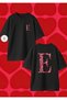 Play Wear E Letter Print on the Back and Front Chest Printed Oversize- Loose- T-Shirt