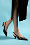 Black Short Heel Pointed Toe Women's Classic Leather Heeled Shoes - 6