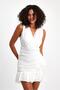 Zero Sleeve Tulle Draped Mini Dress – V-Neck with Ruffle Detail - 8