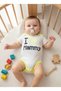 Newborn Unisex Baby Ribbed Fabric 100% Cotton Neon I Love Mammy Printed Snap Fastener Bodysuit 3-6 Months - 3