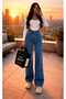 Christian Lycra Women's Medium Blue Super High Waist Loose Leg Loose Denim Jeans Palazzo Loose - 3