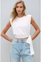 Women's Sleeveless Flexible Sandy Fabric Padded Blouse with Waist Belt - 2