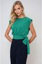 Women's Sleeveless Flexible Sandy Fabric Padded Blouse with Waist Belt - 5