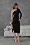 Noir Grace One Shoulder Draped Midi Dress - 2
