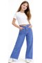 Girl's Blue Color Jeans with Loose Stone Print on the Pocket and Tassel Detail on the Wide Leg Model - 3