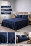 Dark Blue Buldan Linen 3-Sided Gathered Bed Skirt with 2 Pillows Hotel Style Decoration Set 90 X - 2