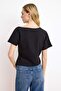 Siyah Regular/Normal Kalıp Asimetrik Yaka Büzgülü Pamuklu Esnek Örme T-shirt TWOSS26TS00059 - 4