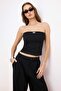 Siyah Fitted/Vücuda Oturan Straplez Kolsuz Aksesuar Detaylı İnterlok Örme Bluz TWOSS26BZ00076