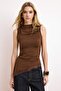 Brown Fitted Asymmetrical Lace Detailed Stretch Knitted Blouse Twoss26Bz00442