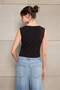 Teen Siyah Fitted/Vücuda Oturan Kayık Yaka Kolsuz Crop Pamuklu Esnek Örme Bluz TWOSS26BZ00035 - 4