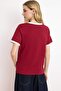 Claret Red 100% Cotton Embroidered Contrast Piped Detail Knitted T-Shirt Twoss24Ts00037 - 4