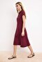 Bordo Polo Yaka Skater/Belden Açılan Pamuklu Esnek Örme Midi Elbise TWOSS24EL00480 - 2