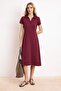 Bordo Polo Yaka Skater/Belden Açılan Pamuklu Esnek Örme Midi Elbise TWOSS24EL00480
