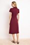 Bordo Polo Yaka Skater/Belden Açılan Pamuklu Esnek Örme Midi Elbise TWOSS24EL00480 - 4