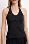Black Fitted/Bodycon Halter Neck Interlock Knitted Blouse with Tie Detail Twoss26Bz00373 - 6