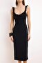 Siyah Bodycon V Yaka Kalın Askılı Kolsuz Volanlı/Fırfırlı Maxi Esnek Örme Elbise TWOSS26EL00202 - 3