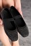 Daily Women's Flats Black Jewelled Elastic Low Heeled Blunt Toe Comfortable Shoes 347 - 3