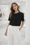 Women's Black Side Slit Short Sleeve T-Shirt - 2