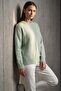 Crew Neck Relaxed Fit Soft Textured Shimmering Green Knitwear Women's Sweater - 7