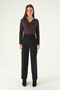 Plum V-Neck Blouse with Pearls on the Front 8391A - 3