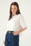 Ecru Crew Neck Short Sleeve Blouse 8274A - 2