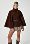 Women's Kayla Gold Buttoned Belted Brown Cashmere Poncho - 5