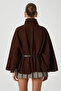 Women's Kayla Gold Buttoned Belted Brown Cashmere Poncho - 8