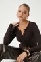 Women's Kelly Lux Touch Gold Button Detail Brown Blouse - 2