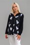 Women's Front Back Oval Oval Printed Cotton Lycra Knitted Fabric Shirt Black Heart Print - 2