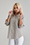 Women's Front and Back Oval Cotton Striped Woven Fabric Sleeve Britli Shirt Black Ecru Striped - 4