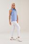 Women's Blue Sleeveless Off-the-Shoulder Lycra Poplin Shirt - 6
