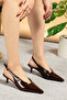 Women's distressed brown patent leather low heel shoes - 2