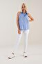 Women's Blue Sleeveless Off-the-Shoulder Lycra Poplin Shirt - 4