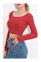 Square Neck Long Sleeve Crop Blouse with Finger Snap